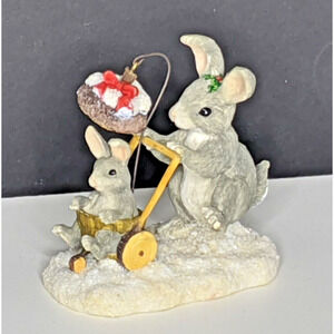 Charming Tails Christmas Stroll Mother Baby Stroller Silvestri Rabbit 1996 Vtg